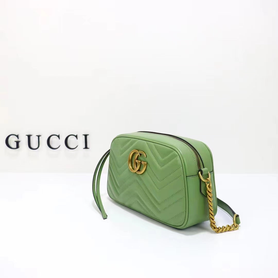 Gucci Women GG Marmont Matelassé Shoulder Bag Sage Green Chevron Leather