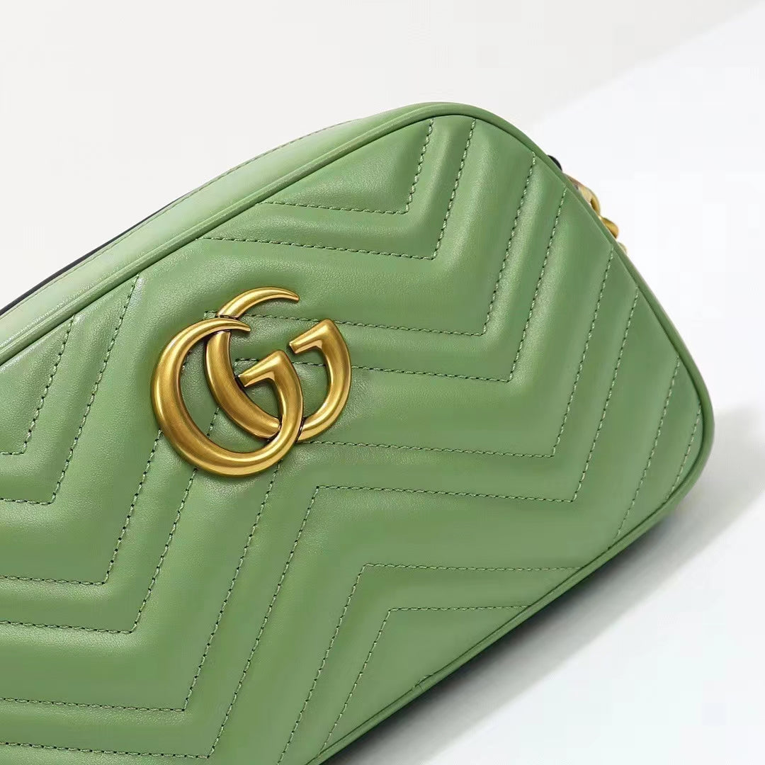 Gucci Women GG Marmont Matelassé Shoulder Bag Sage Green Chevron Leather