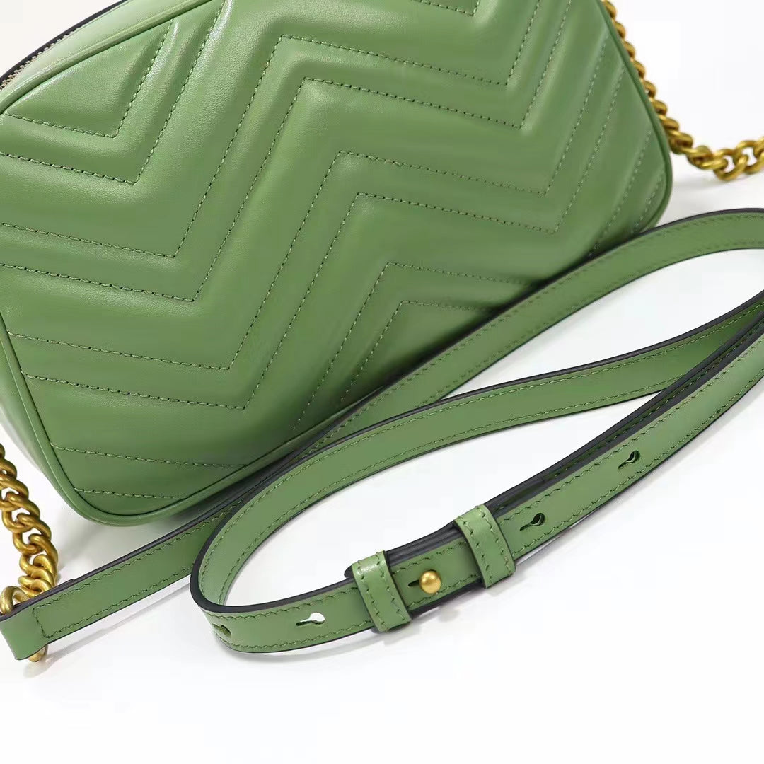 Gucci Women GG Marmont Matelassé Shoulder Bag Sage Green Chevron Leather