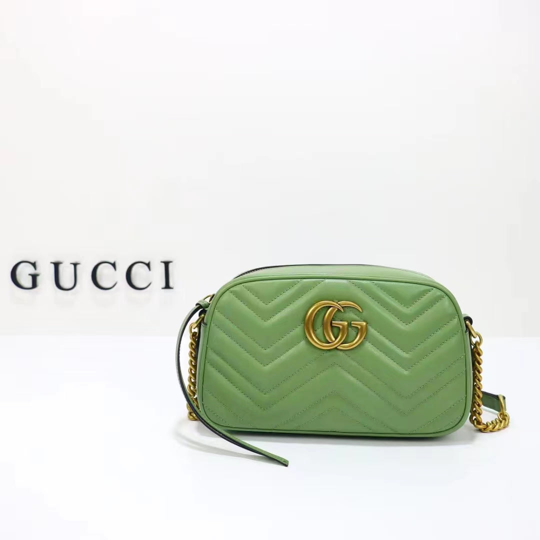 Gucci Women GG Marmont Matelassé Shoulder Bag Sage Green Chevron Leather