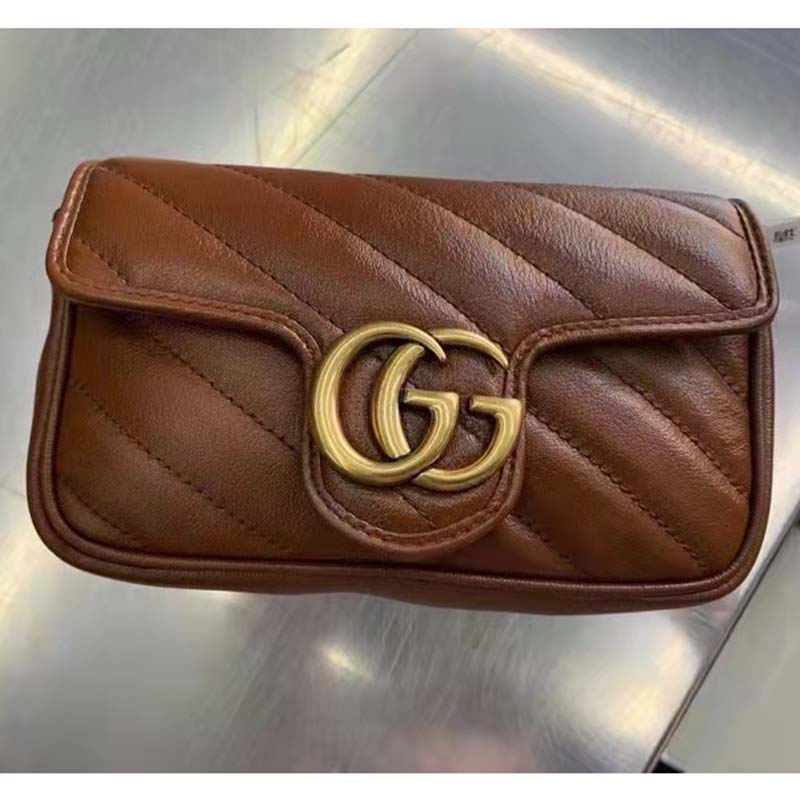 Gucci Women GG Marmont Matelassé Super Mini Bag Brown Double G