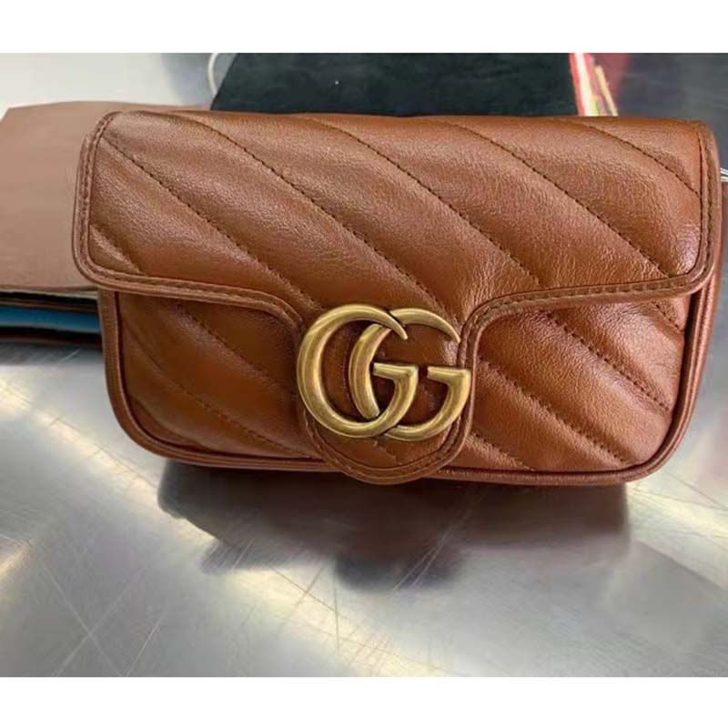 Gucci Women GG Marmont Matelassé Super Mini Bag Brown Double G