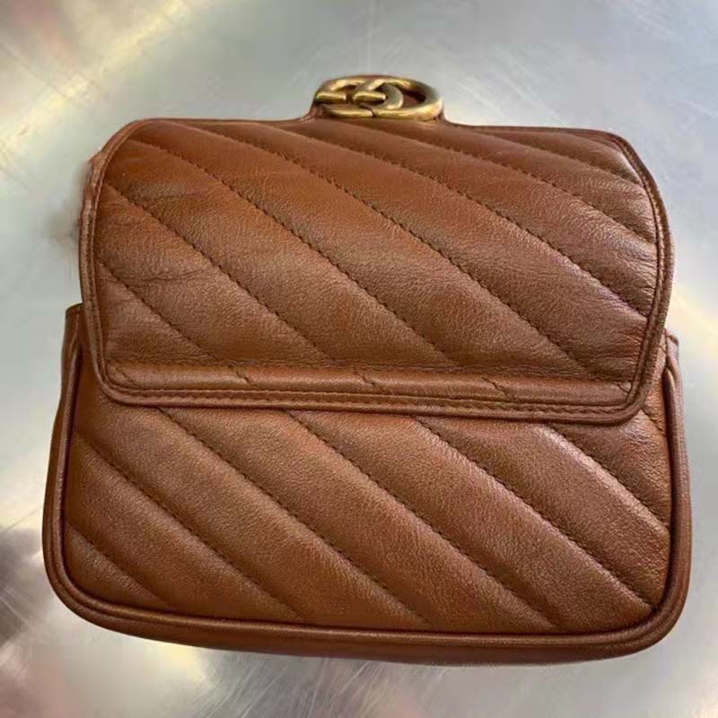 Gucci Women GG Marmont Matelassé Super Mini Bag Brown Double G