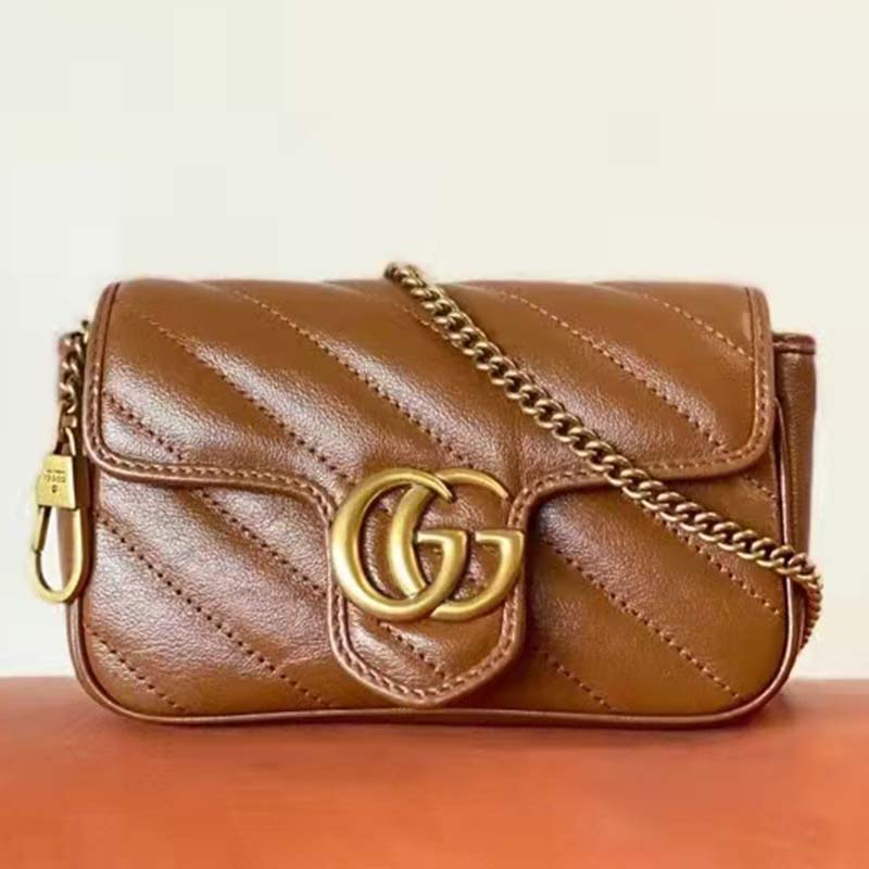 Gucci Women GG Marmont Matelassé Super Mini Bag Brown Double G