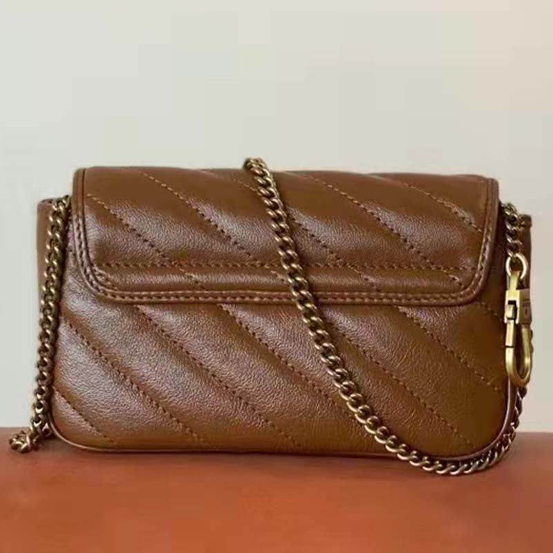 Gucci Women GG Marmont Matelassé Super Mini Bag Brown Double G