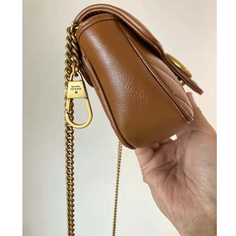 Gucci Women GG Marmont Matelassé Super Mini Bag Brown Double G