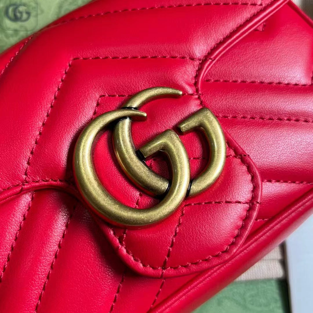 Gucci Women GG Marmont Matelassé Super Mini Bag Red Matelassé Chevron Leather