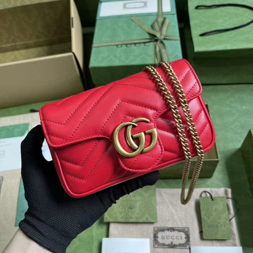 Gucci Women GG Marmont Matelassé Super Mini Bag Red Matelassé Chevron Leather