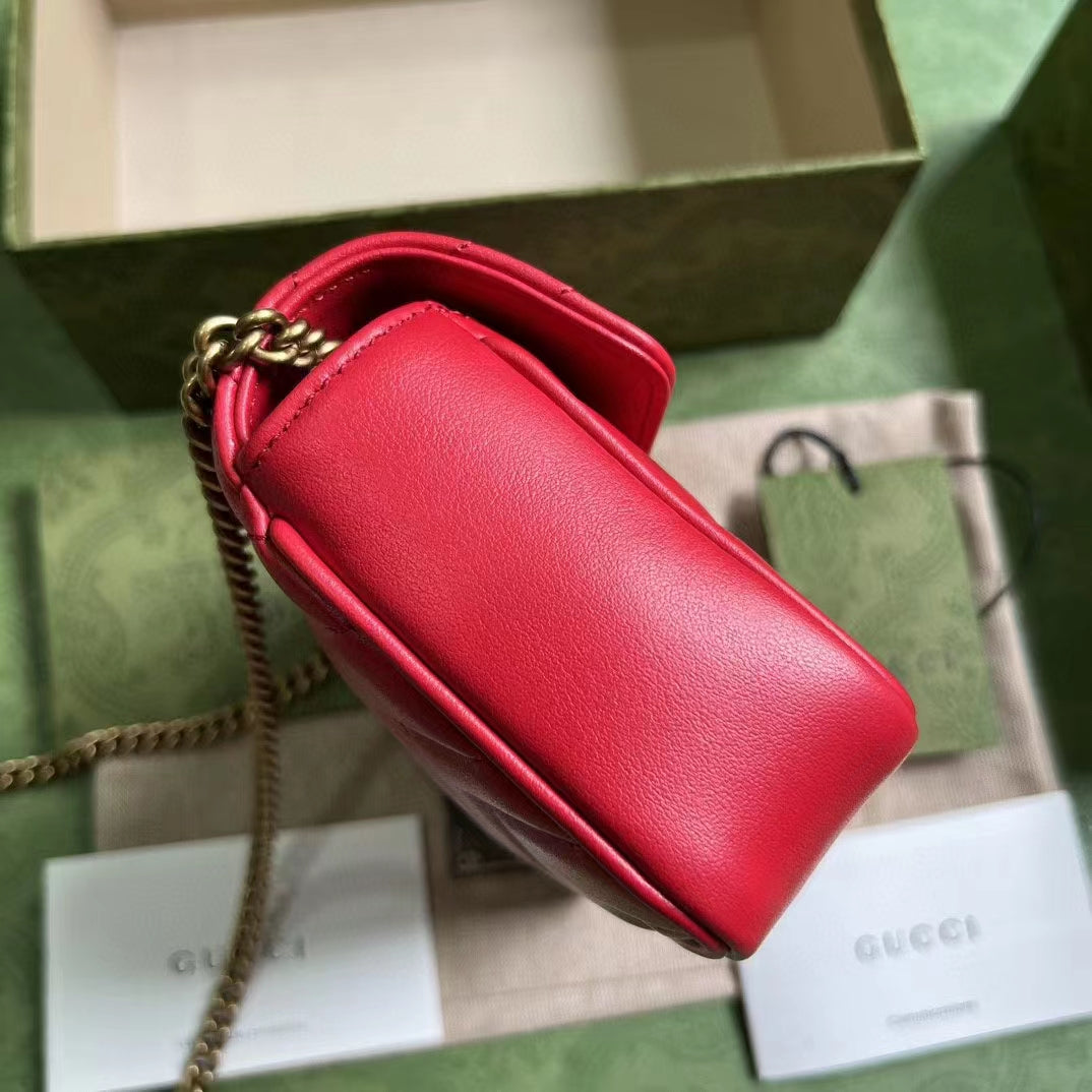 Gucci Women GG Marmont Matelassé Super Mini Bag Red Matelassé Chevron Leather