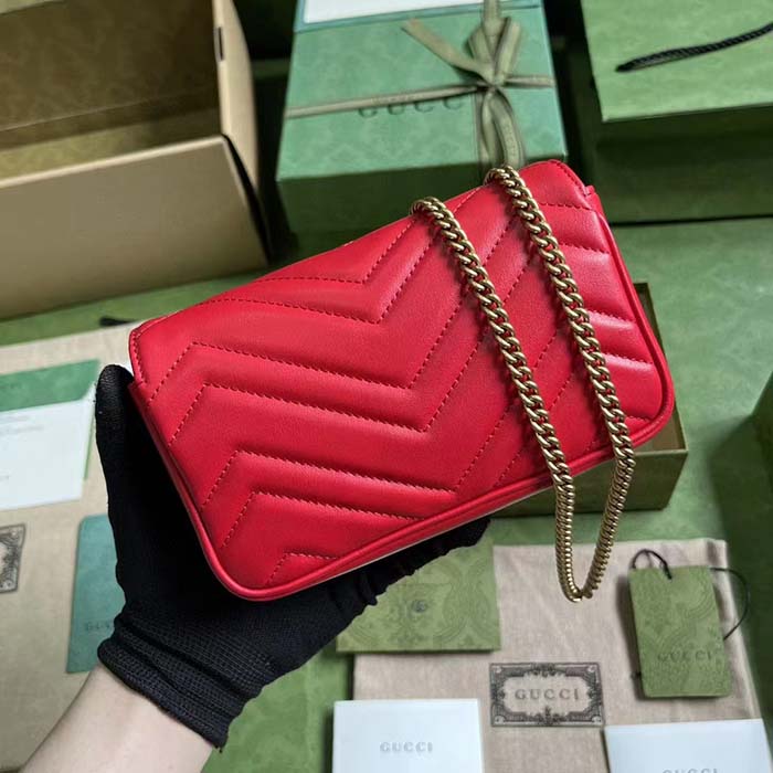 Gucci Women GG Marmont Matelassé Super Mini Bag Red Matelassé Chevron Leather