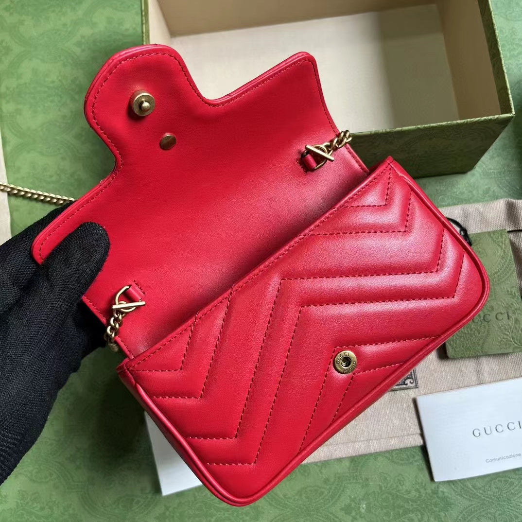 Gucci Women GG Marmont Matelassé Super Mini Bag Red Matelassé Chevron Leather