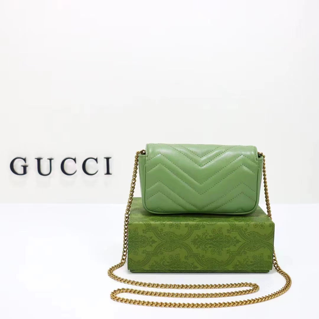 Gucci Women GG Marmont Matelassé Super Mini Bag Sage Green Chevron Leather