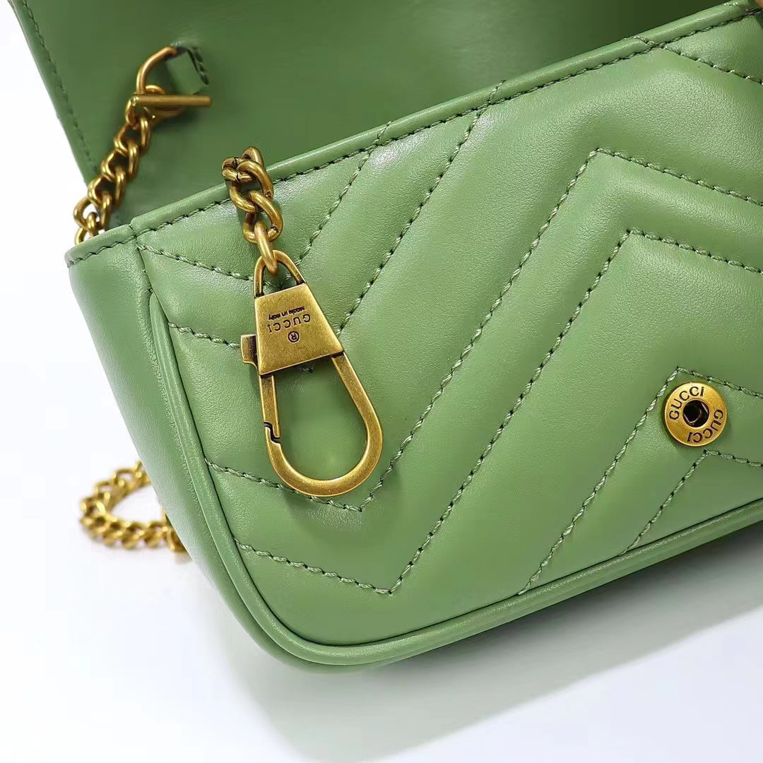 Gucci Women GG Marmont Matelassé Super Mini Bag Sage Green Chevron Leather