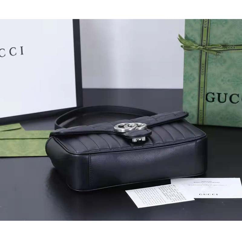 Gucci Women GG Marmont Medium Shoulder Bag Black Matelassé Double G