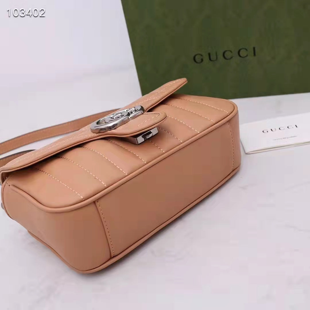 Gucci Women GG Marmont Mini Bag Beige Double G Matelassé Leather