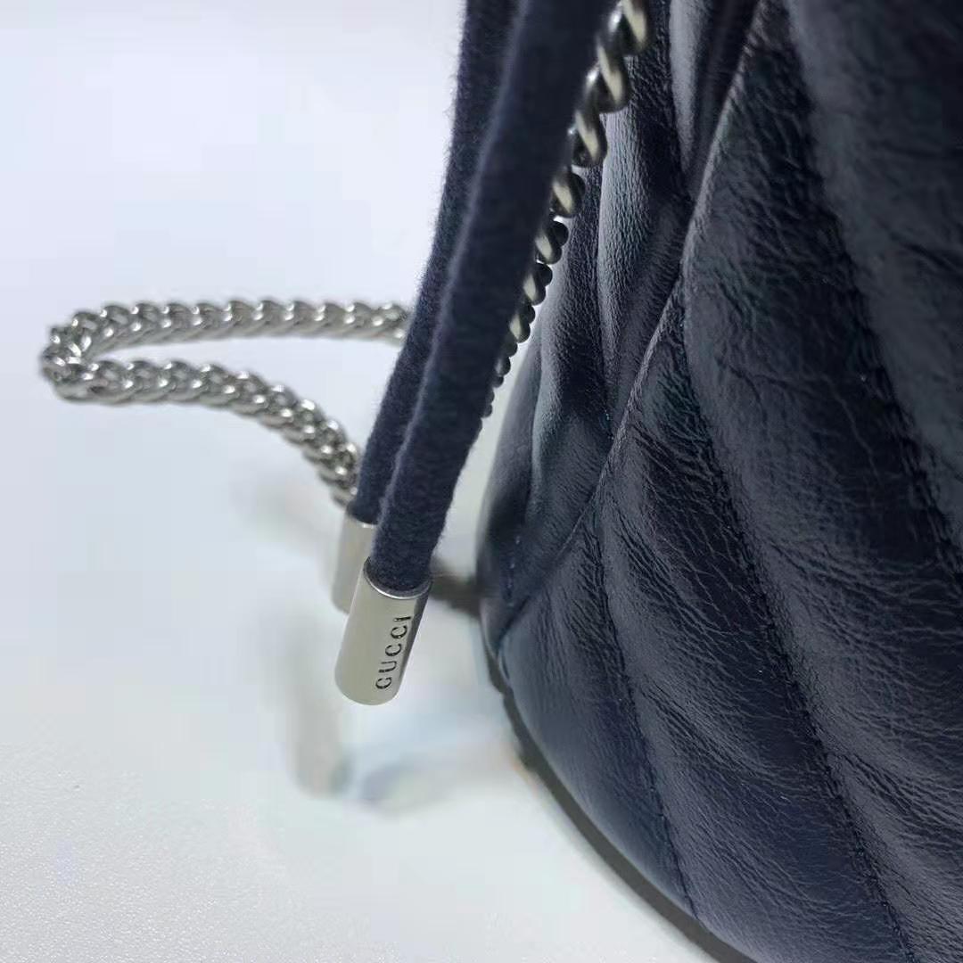 Gucci Women GG Marmont Mini Bucket Bag in Blue Diagonal Matelassé Leather