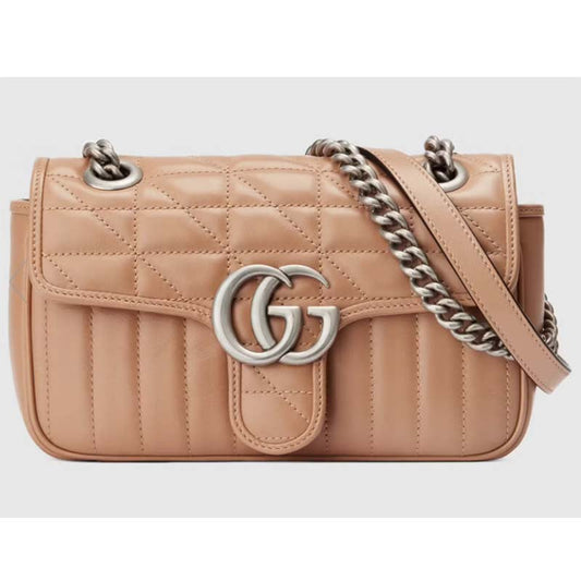 Gucci Women GG Marmont Mini Shoulder Bag Beige Double G Matelassé