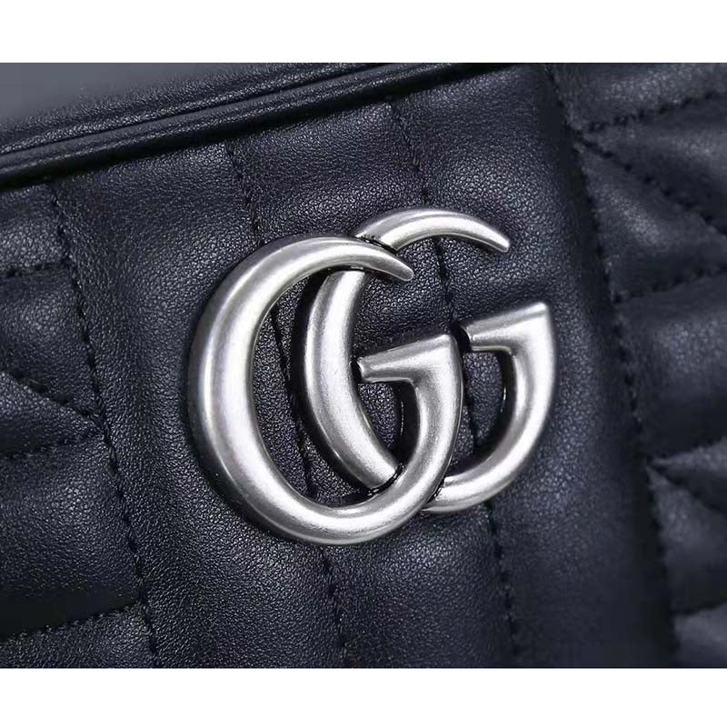 Gucci Women GG Marmont Mini Shoulder Bag Black Matelassé Leather