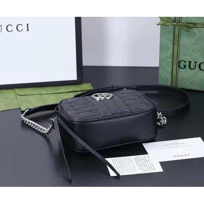 Gucci Women GG Marmont Mini Shoulder Bag Black Matelassé Leather