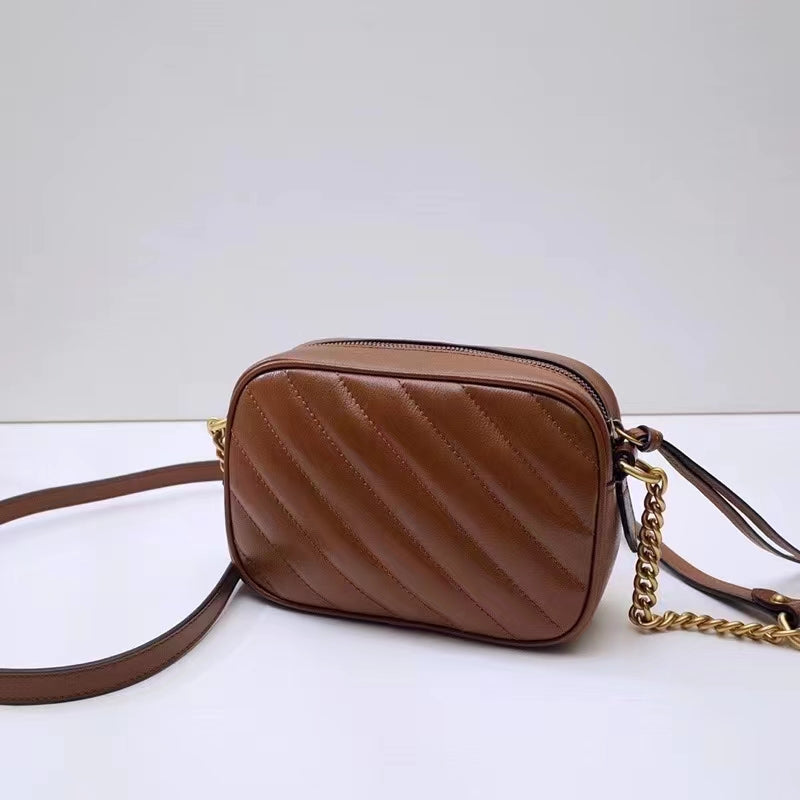 Gucci Women GG Marmont Mini Shoulder Bag Brown Matelassé Leather Double G