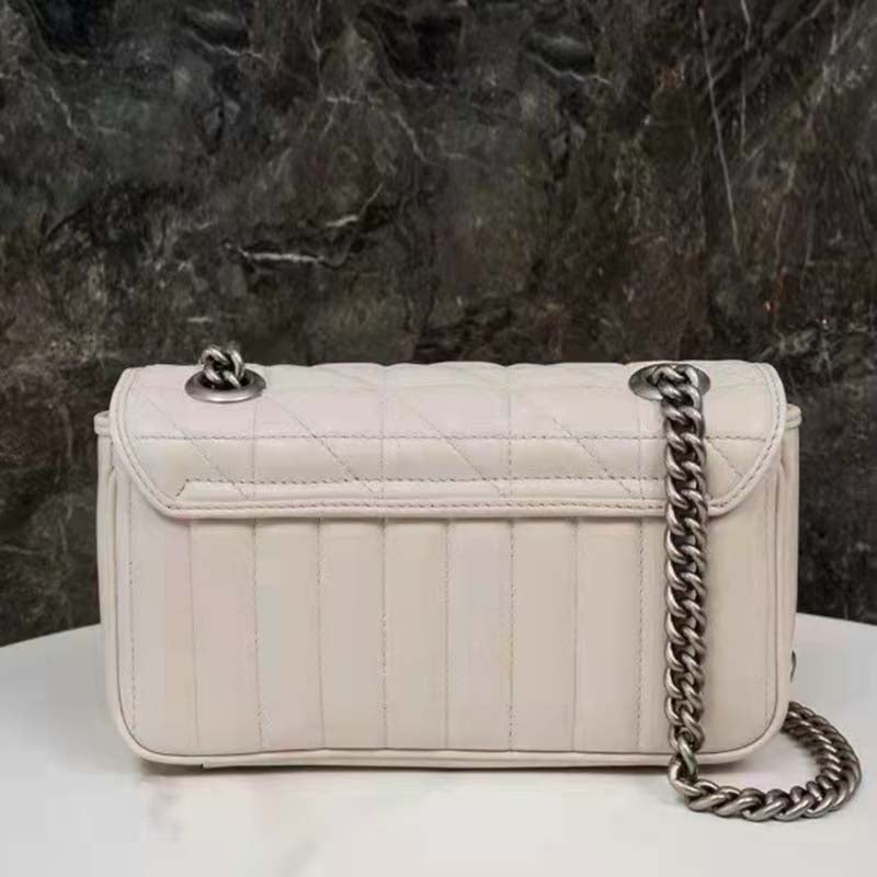 Gucci Women GG Marmont Mini Shoulder Bag White Double G Matelassé