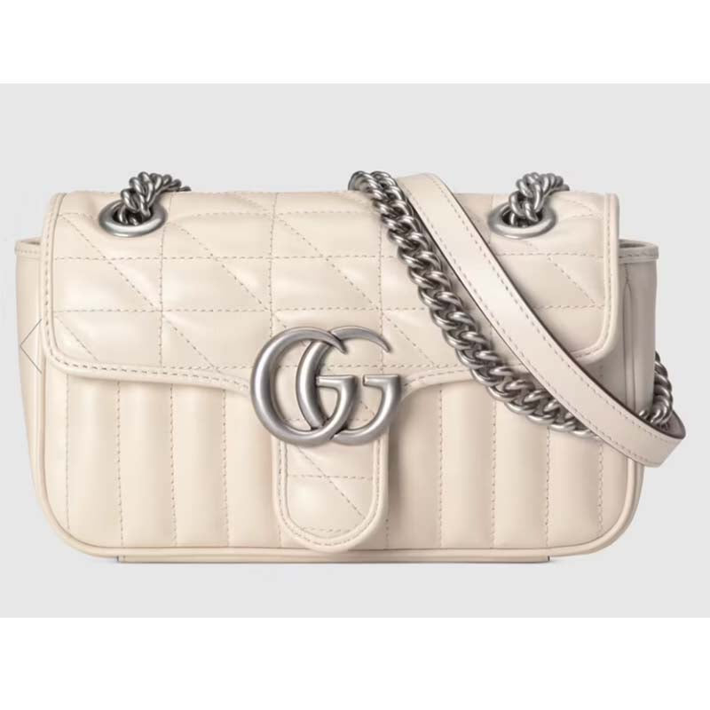 Gucci Women GG Marmont Mini Shoulder Bag White Double G Matelassé