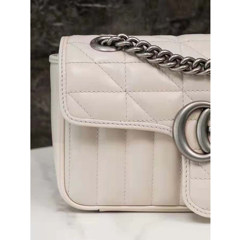 Gucci Women GG Marmont Mini Shoulder Bag White Double G Matelassé