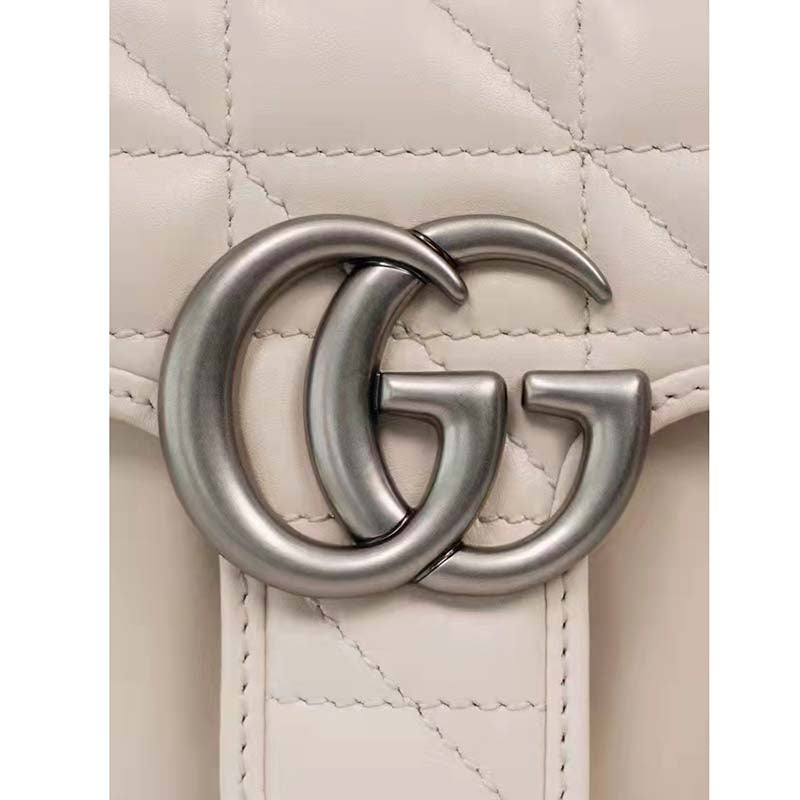 Gucci Women GG Marmont Mini Shoulder Bag White Double G Matelassé