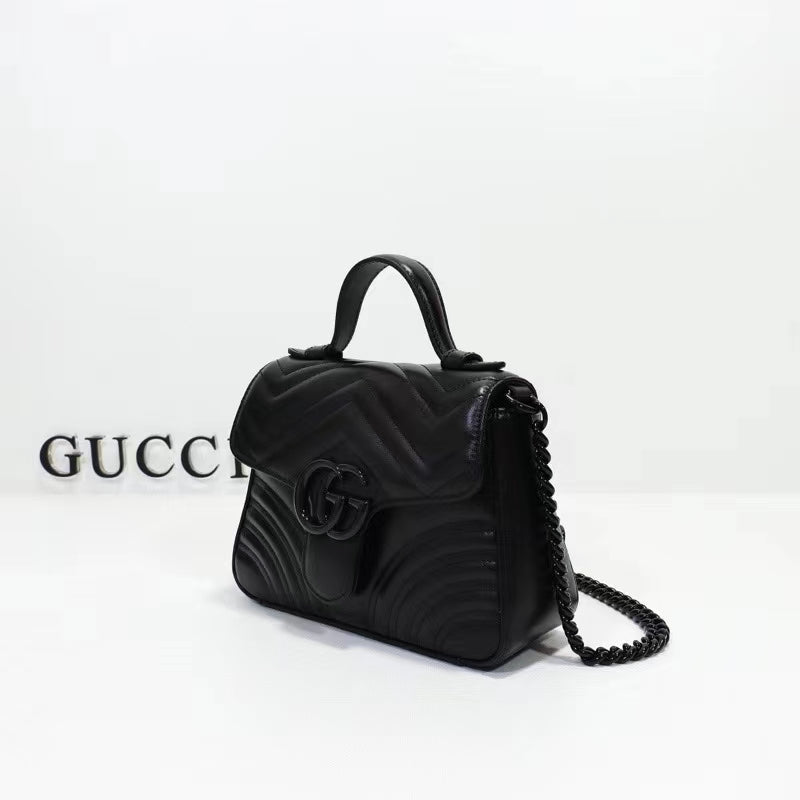 Gucci Women GG Marmont Mini Top Handle Bag Black Matelassé Chevron Leather