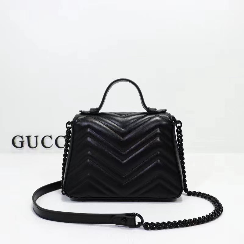 Gucci Women GG Marmont Mini Top Handle Bag Black Matelassé Chevron Leather