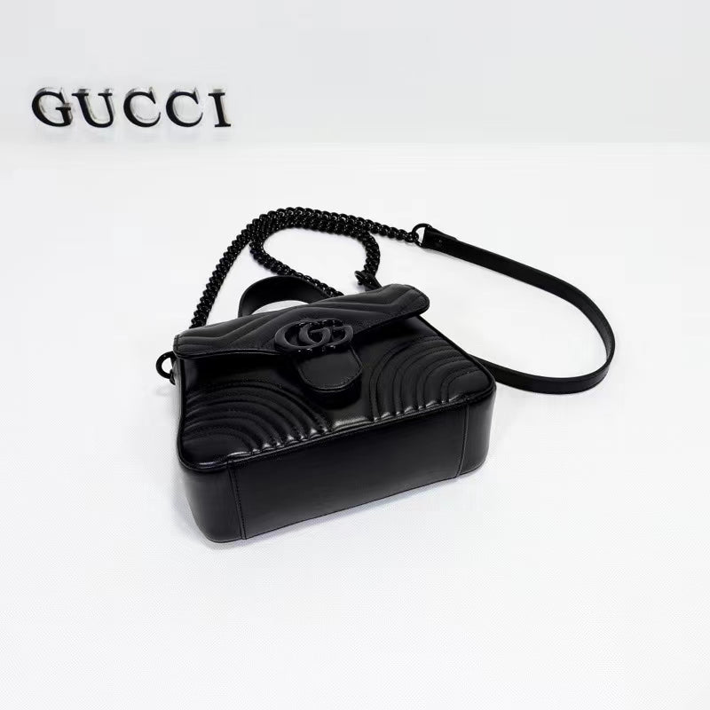 Gucci Women GG Marmont Mini Top Handle Bag Black Matelassé Chevron Leather