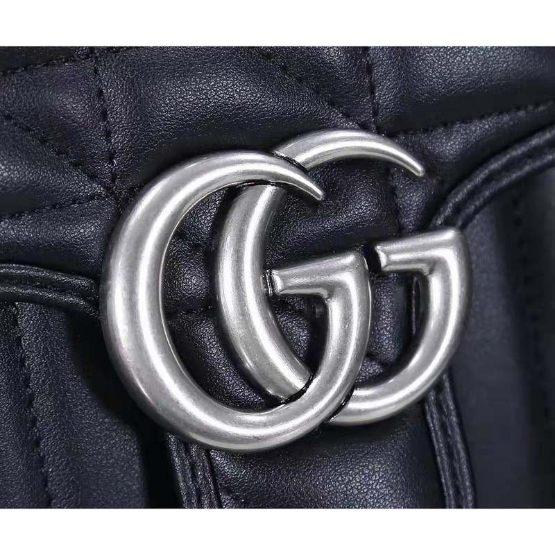 Gucci Women GG Marmont Mini Top Handle Bag Black Matelassé Leather