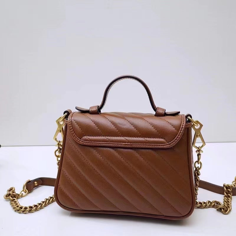 Gucci Women GG Marmont Mini Top Handle Bag Brown Matelassé Leather