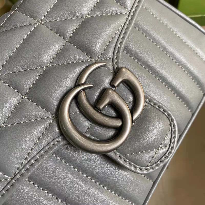 Gucci Women GG Marmont Mini Top Handle Bag Grey Matelassé Leather