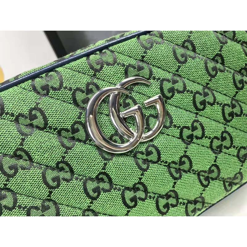 Gucci Women GG Marmont Multicolor Small Shoudler Bag Green Double G