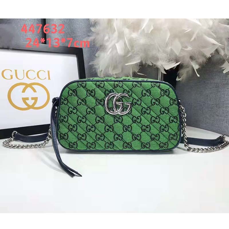 Gucci Women GG Marmont Multicolor Small Shoudler Bag Green Double G