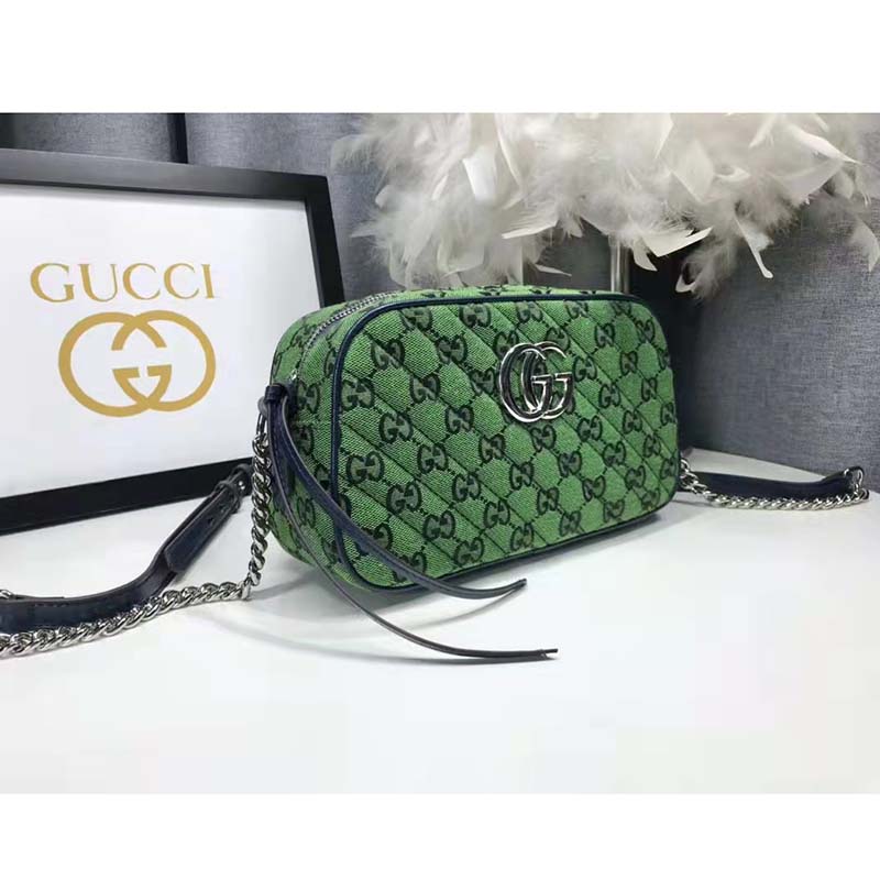 Gucci Women GG Marmont Multicolor Small Shoudler Bag Green Double G