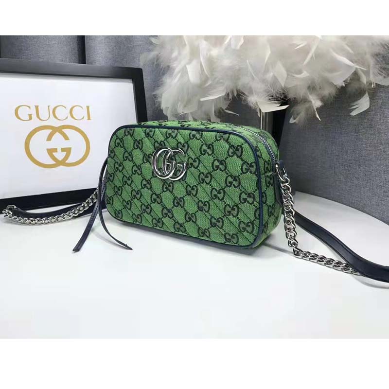 Gucci Women GG Marmont Multicolor Small Shoudler Bag Green Double G