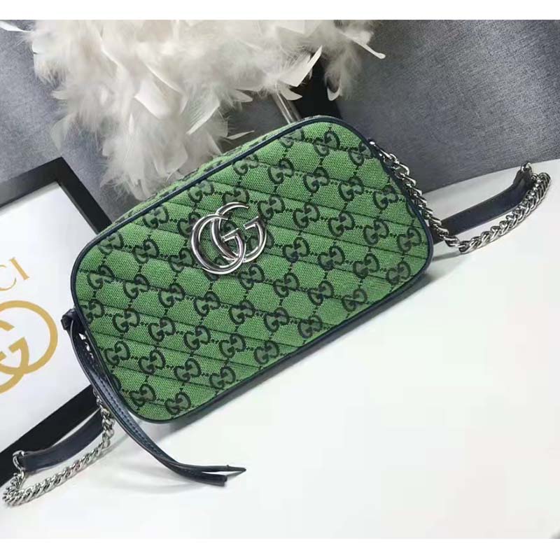 Gucci Women GG Marmont Multicolor Small Shoudler Bag Green Double G