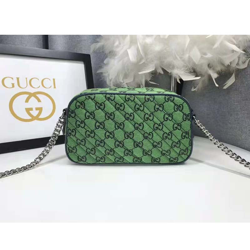 Gucci Women GG Marmont Multicolor Small Shoudler Bag Green Double G