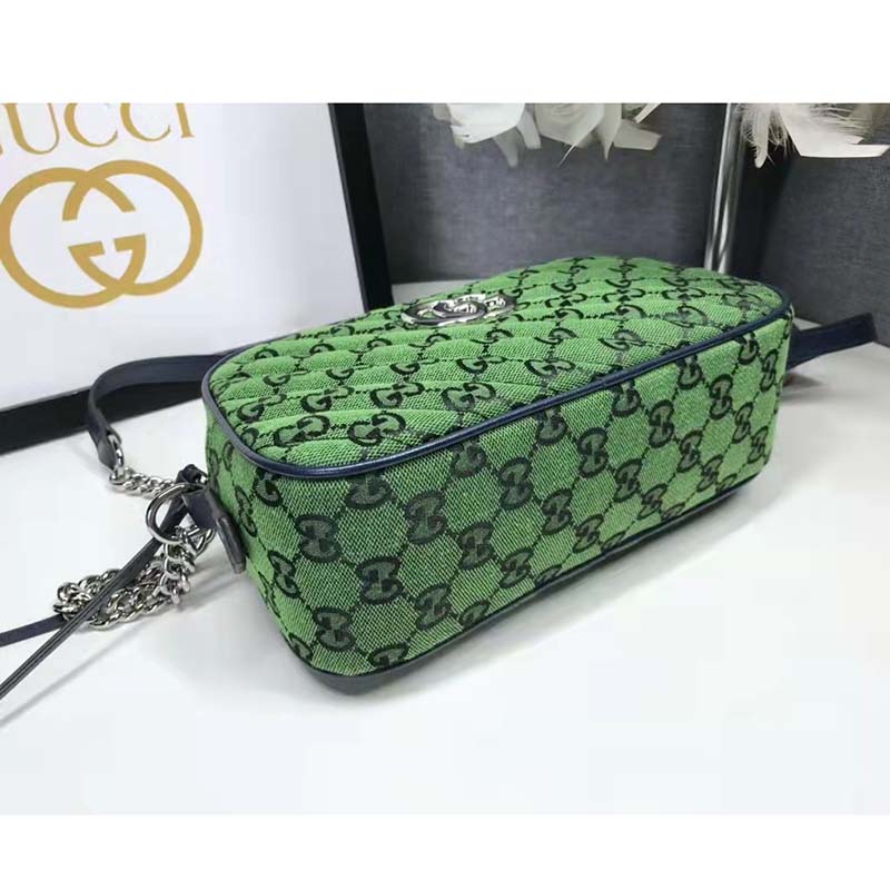 Gucci Women GG Marmont Multicolor Small Shoudler Bag Green Double G