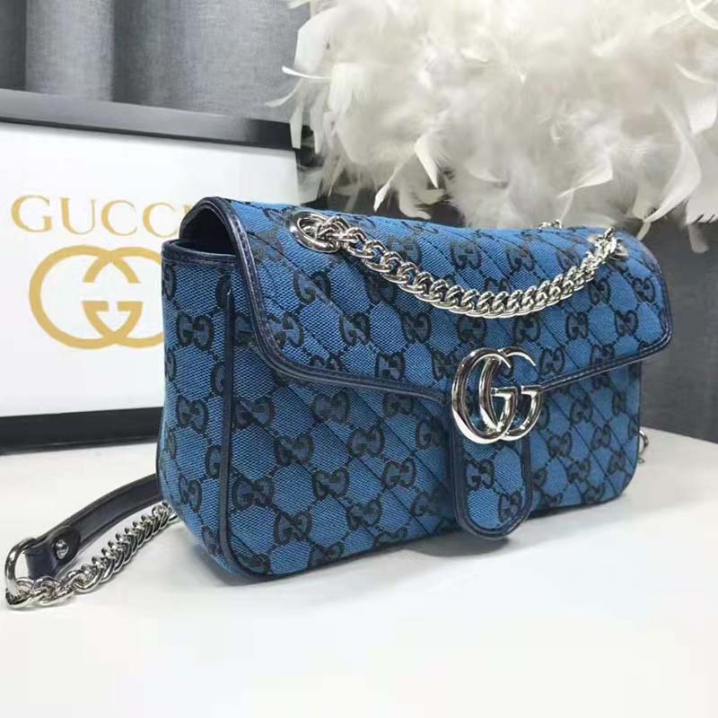 Gucci Women GG Marmont Multicolor Small Shoulder Bag Blue Double G