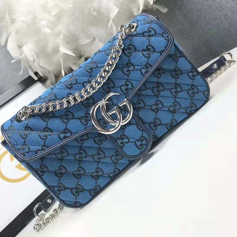 Gucci Women GG Marmont Multicolor Small Shoulder Bag Blue Double G