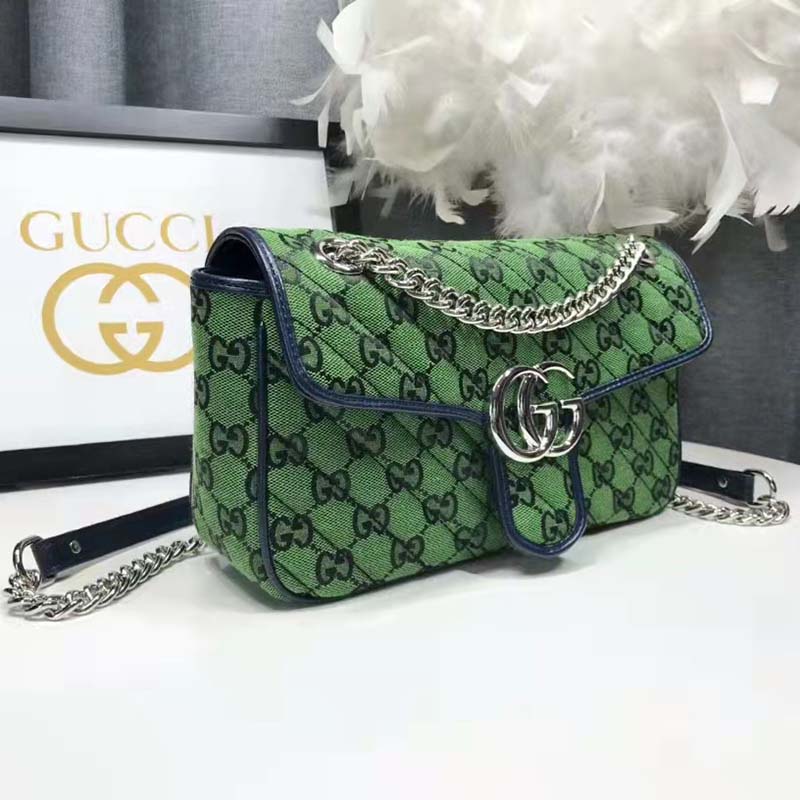 Gucci Women GG Marmont Multicolor Small Shoulder Bag Green Double G