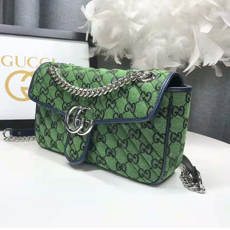 Gucci Women GG Marmont Multicolor Small Shoulder Bag Green Double G