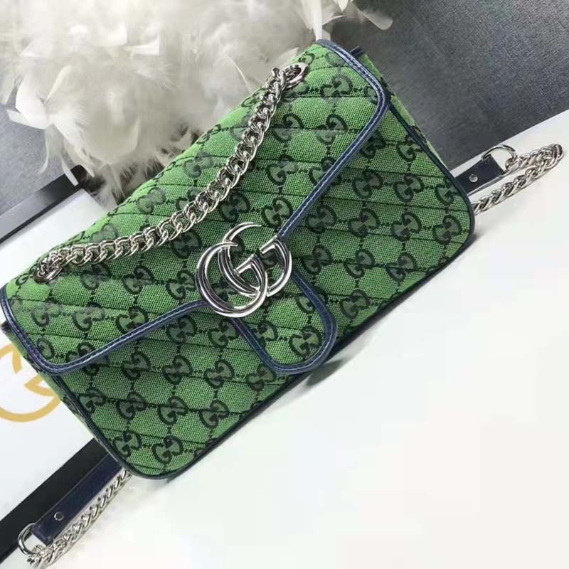 Gucci Women GG Marmont Multicolor Small Shoulder Bag Green Double G