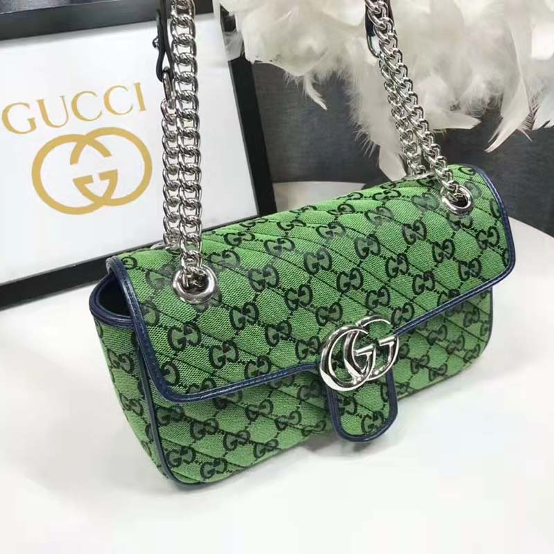 Gucci Women GG Marmont Multicolor Small Shoulder Bag Green Double G