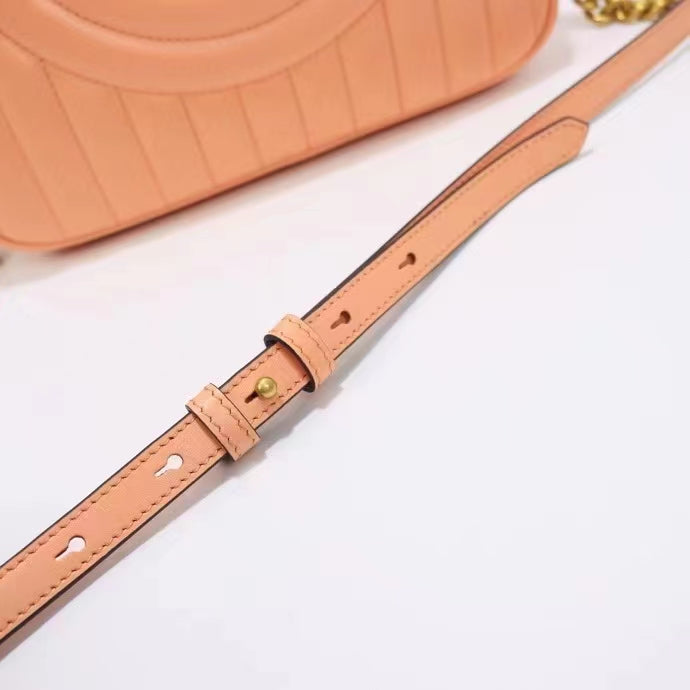 Gucci Women GG Marmont Shoulder Bag Peach Matelassé Round Vertical Leather Double G