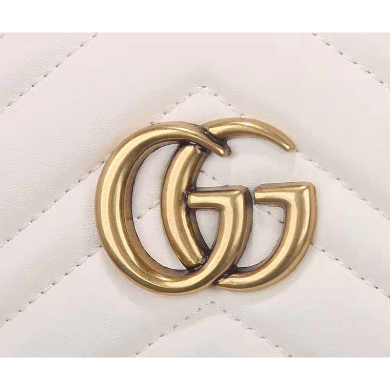 Gucci Women GG Marmont Small Shoulder Bag White Matelassé Chevron Leather