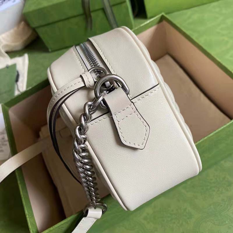 Gucci Women GG Marmont Small Shoulder Bag White Matelassé Leather